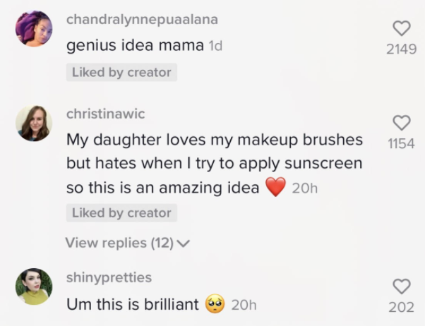 Comments from the TikTok video saying that Christy&#x27;s idea is genius.