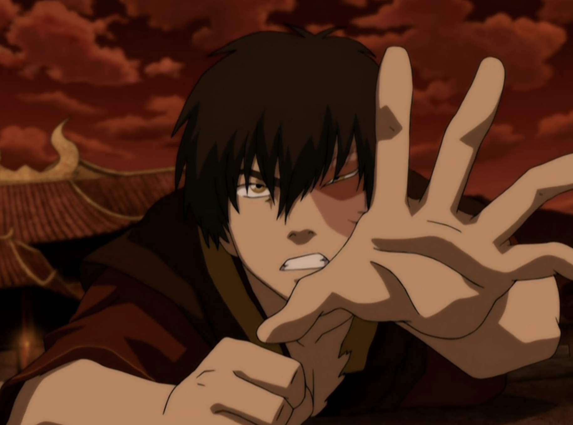 Zuko reaching for Katara slowly.