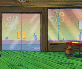 Gif of Squidward happily gliding by as he sweeps the Krusty Krab