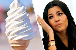 A vanilla soft serve ice cream cone and Kourtney Kardashian crying 