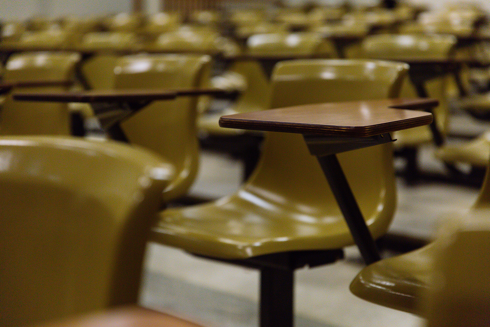 Classroom seats in a lecture hall.