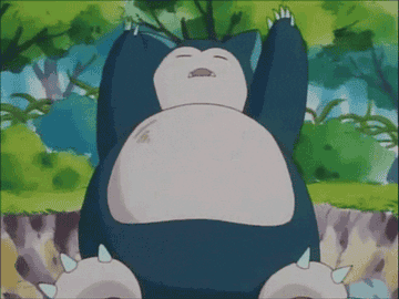 Snorlax stretches their arms up and over to each side after waking up