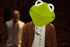 Lin-Manuel Miranda as Alexander Hamilton, but with Kermit the Frog's head.
