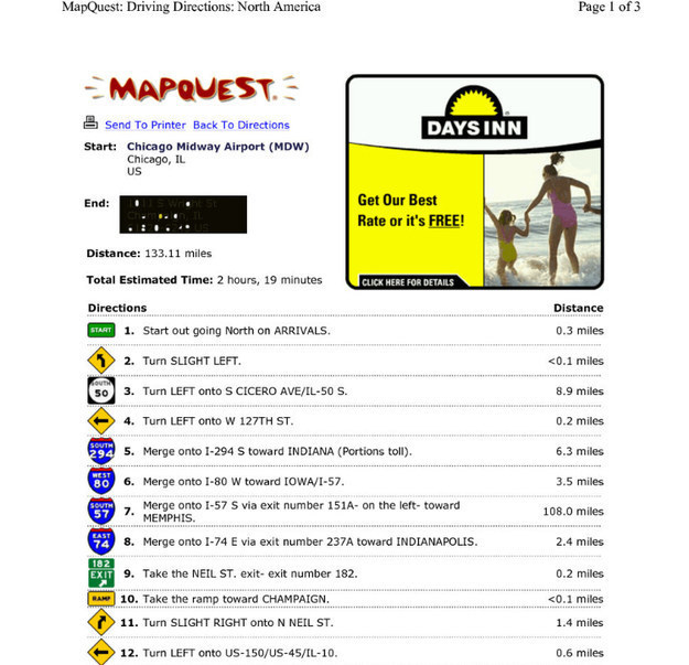 A photo of a MapQuest page.