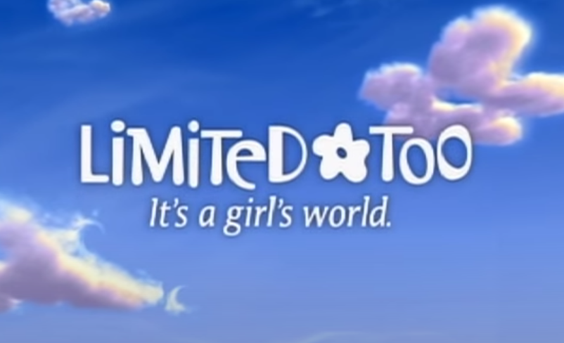 The Limited Too logo set on a blue sky with purplish clouds. 