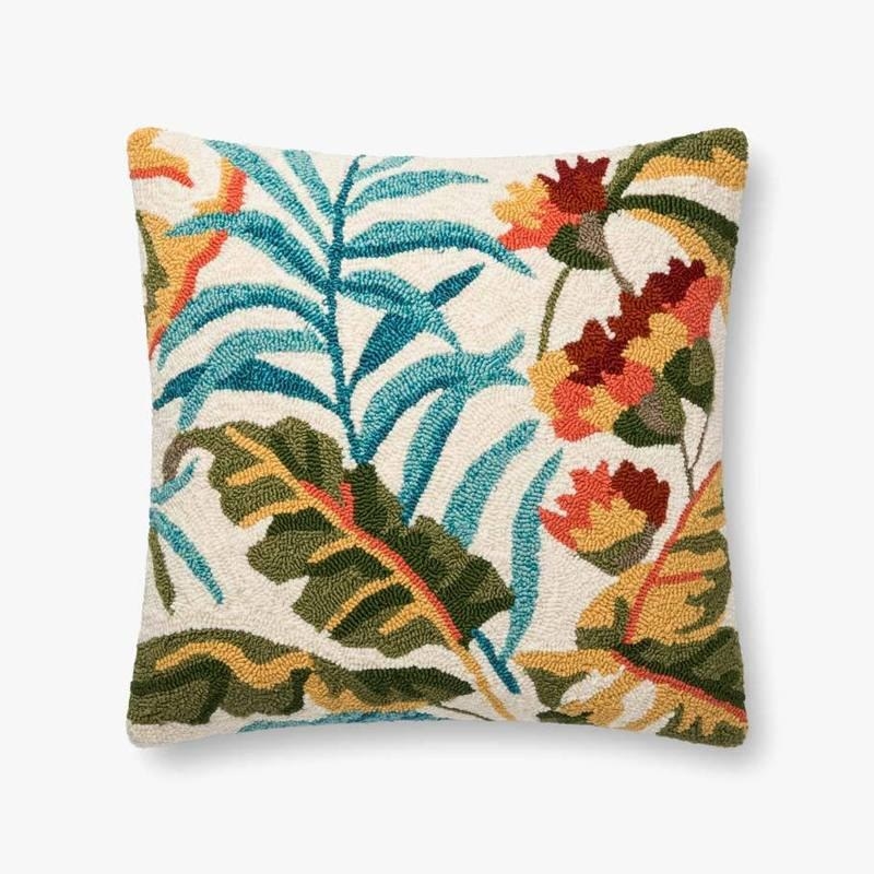 square throw pillow with tropical floral theme