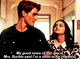 Veronica telling Archie &quot;my good news of the day is MRs. Burble said I&#x27;m a shoo-in for Harvard)