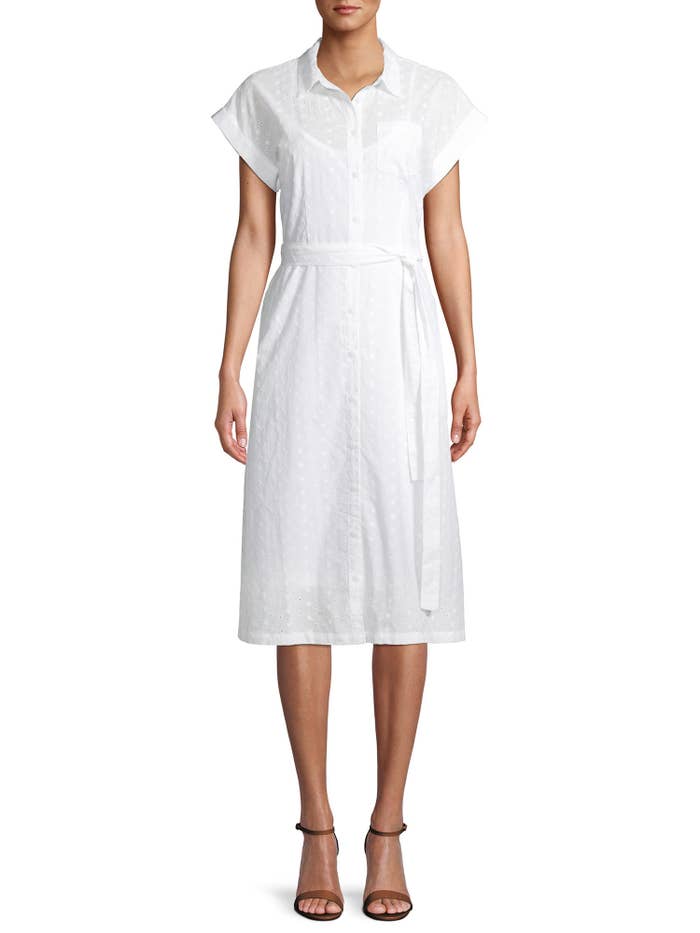 Model in the white tie-string dress