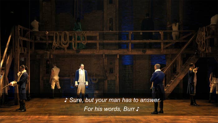 Lin-Manuel Miranda as Alexander Hamilton and Leslie Odom Jr. as Aaron Burr in &quot;Hamilton&quot; acting as seconds in a duel
