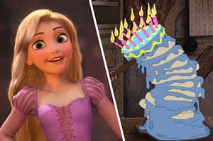Rapunzel from Tangled and the leaning birthday cake from Sleeping Beauty 