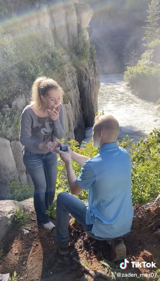Photo of Zaden proposing with real ring.