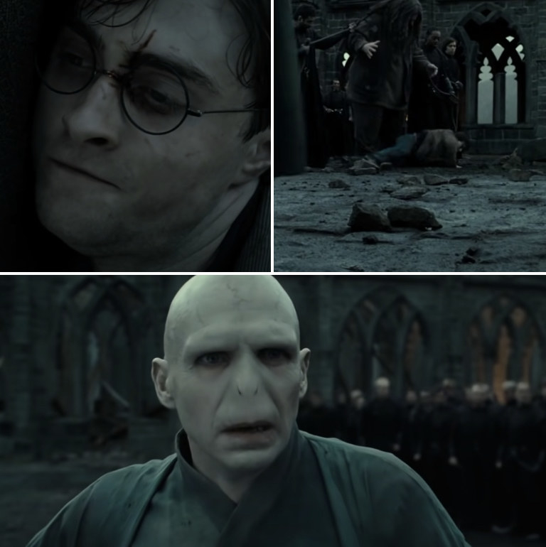 Voldemort absolutely shocked when he sees a supposedly &quot;dead&quot; Harry fall out of Hagrid&#x27;s arms