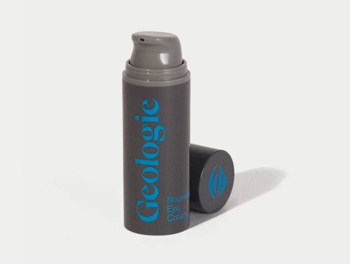 the eye cream in a grey bottle with push top