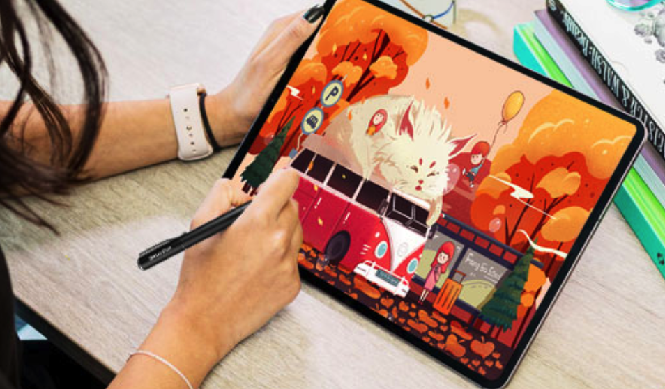 A person draws using a stylus