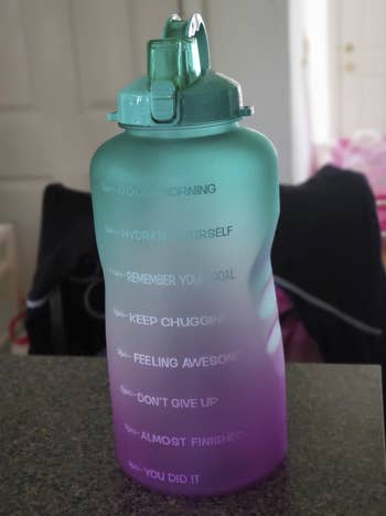 water bottle in turquoise and purple