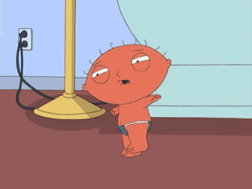 GIF of Stewie from Family Guy sunburnt.