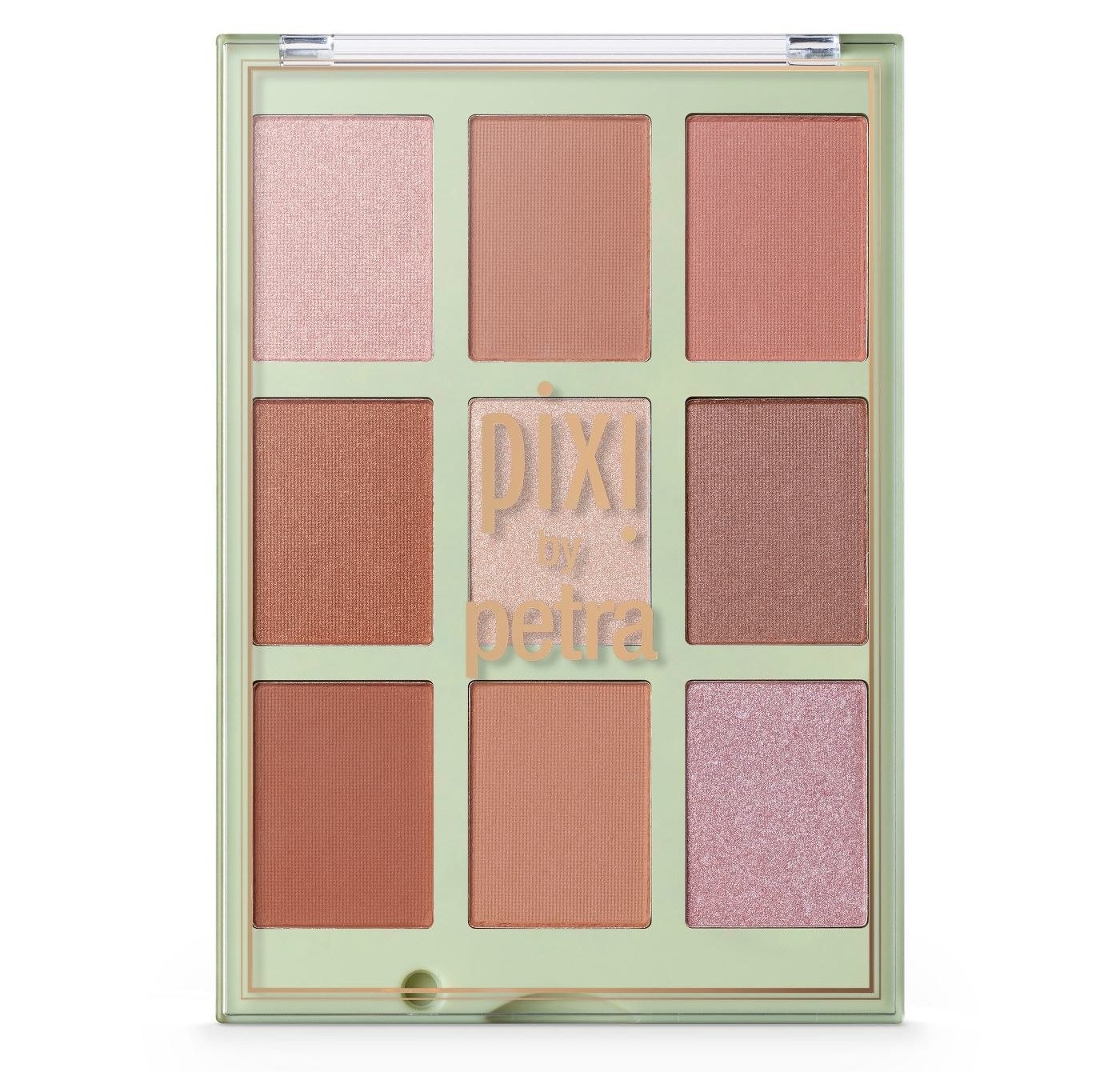 A multi-colored makeup palette in pinkish hues
