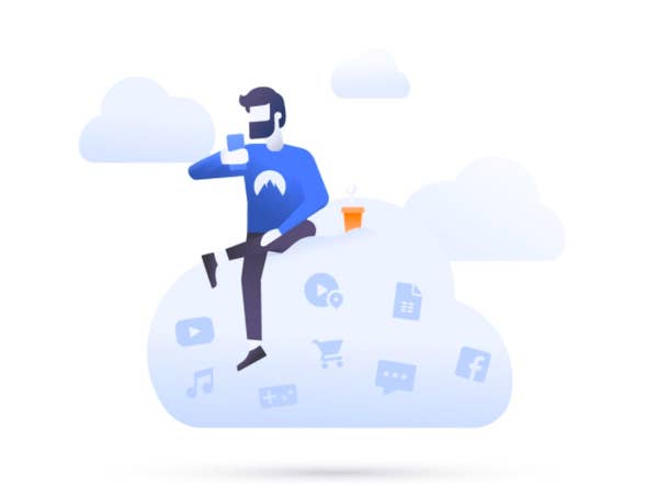illustrated man sits in cloud