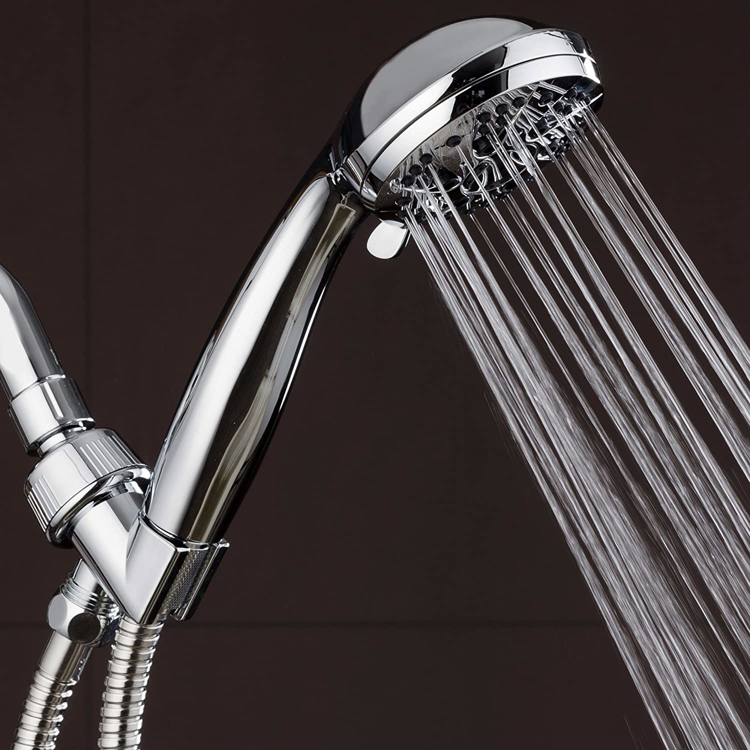 detachable shower head with a hose spraying water