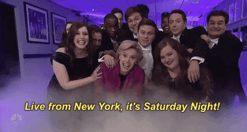 The cast of &quot;SNL&quot; saying &quot;Live from New York, it&#x27;s Saturday Night!&quot;