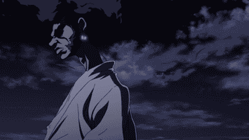 Afro stands in a field during a windy night
