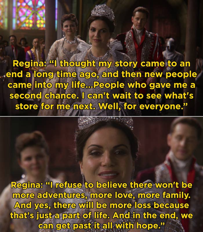 Regina telling everyone that she is grateful people gave her a second chance, she's happy to have a found family, and in the end, everyone can be happy with a little hope
