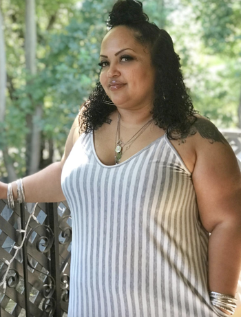 reviewer wearing the dress