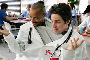 Turk and J.D. From Scrubs wearing the same shirt 