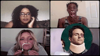 Four people on video chat getting ready to make crafts