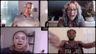 Fans with shocked faces after being surprised with a celebrity video chat