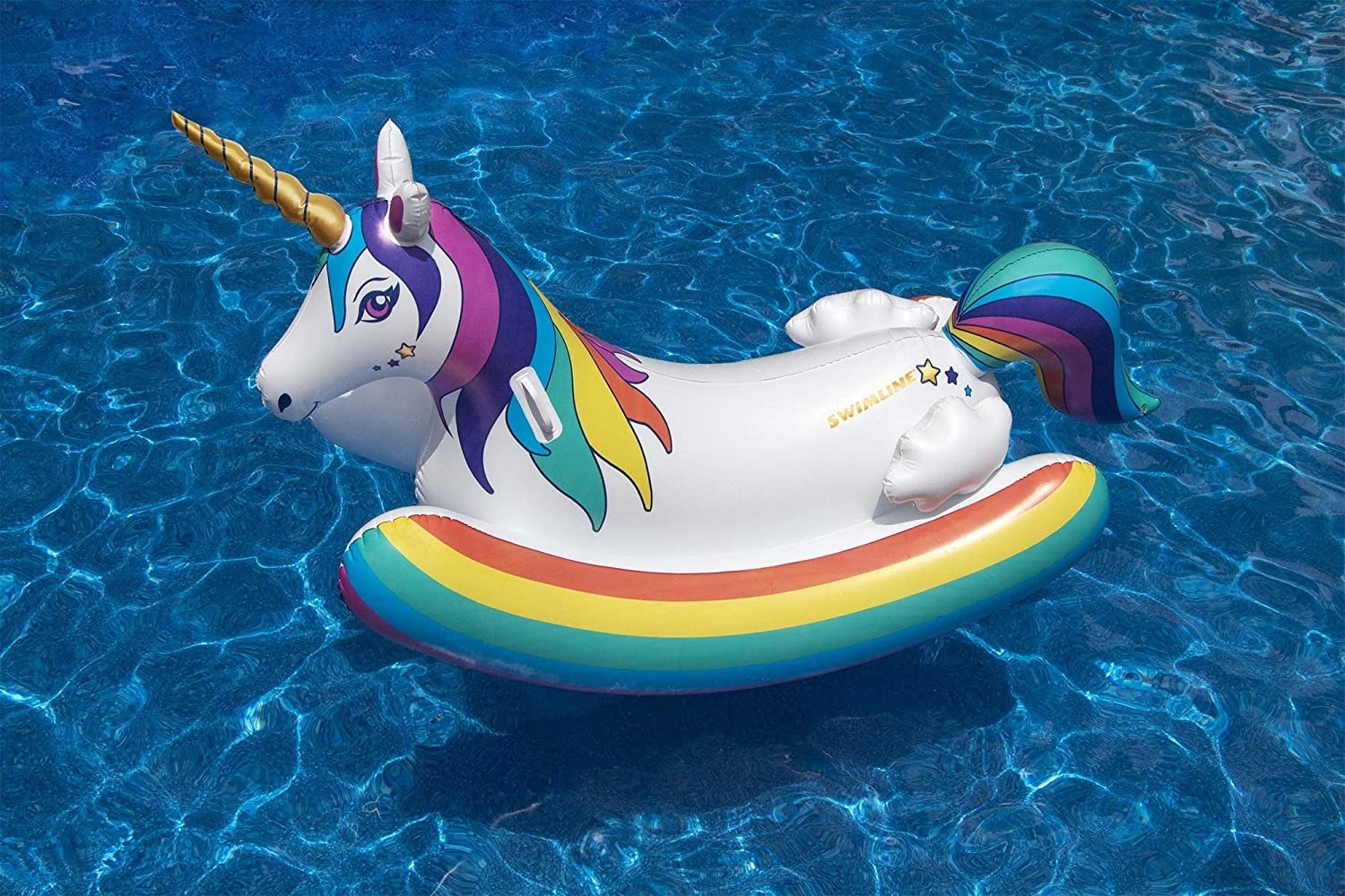 A unicorn floatie in a pool