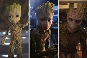 Photos of baby, teenage, and adult Groot