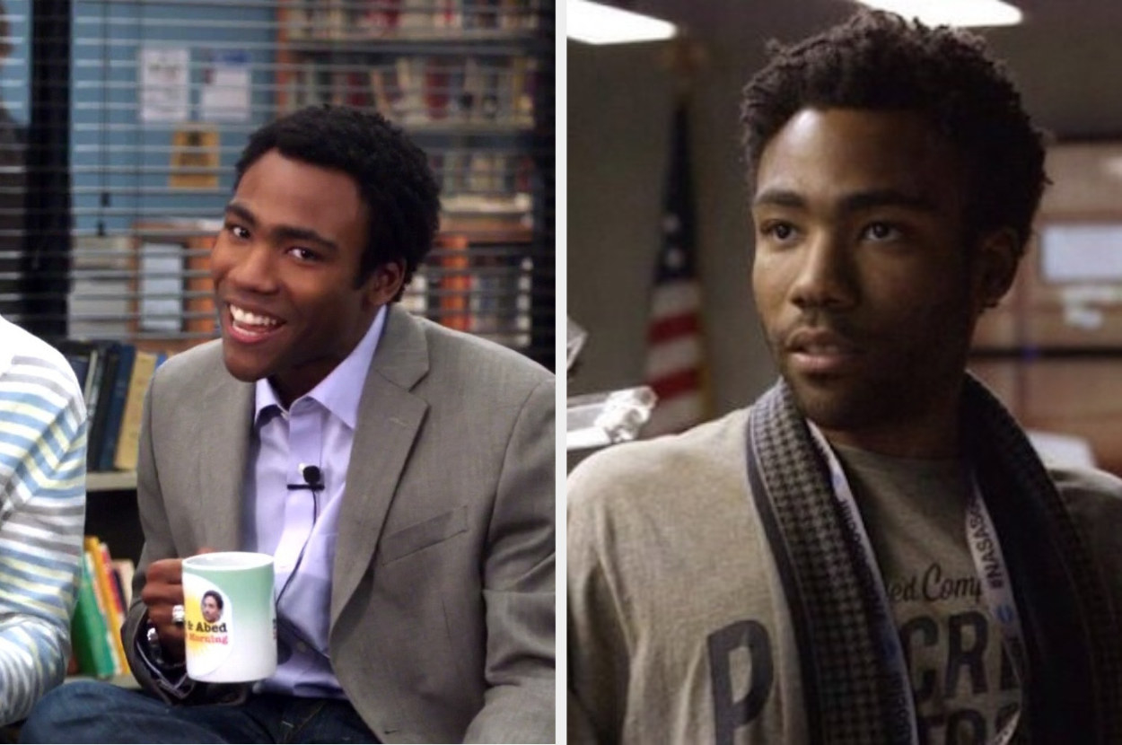 Donald Glover smiling in &quot;Community&quot; next to an image of him looking serious in front of an American flag for &quot;The Martian&quot;