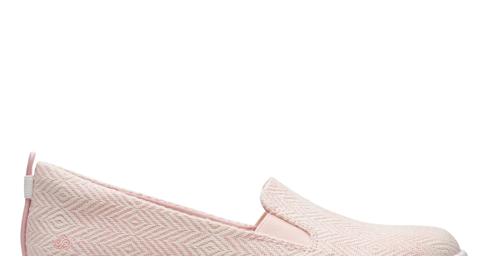 pink slip ons with gold metal threading 