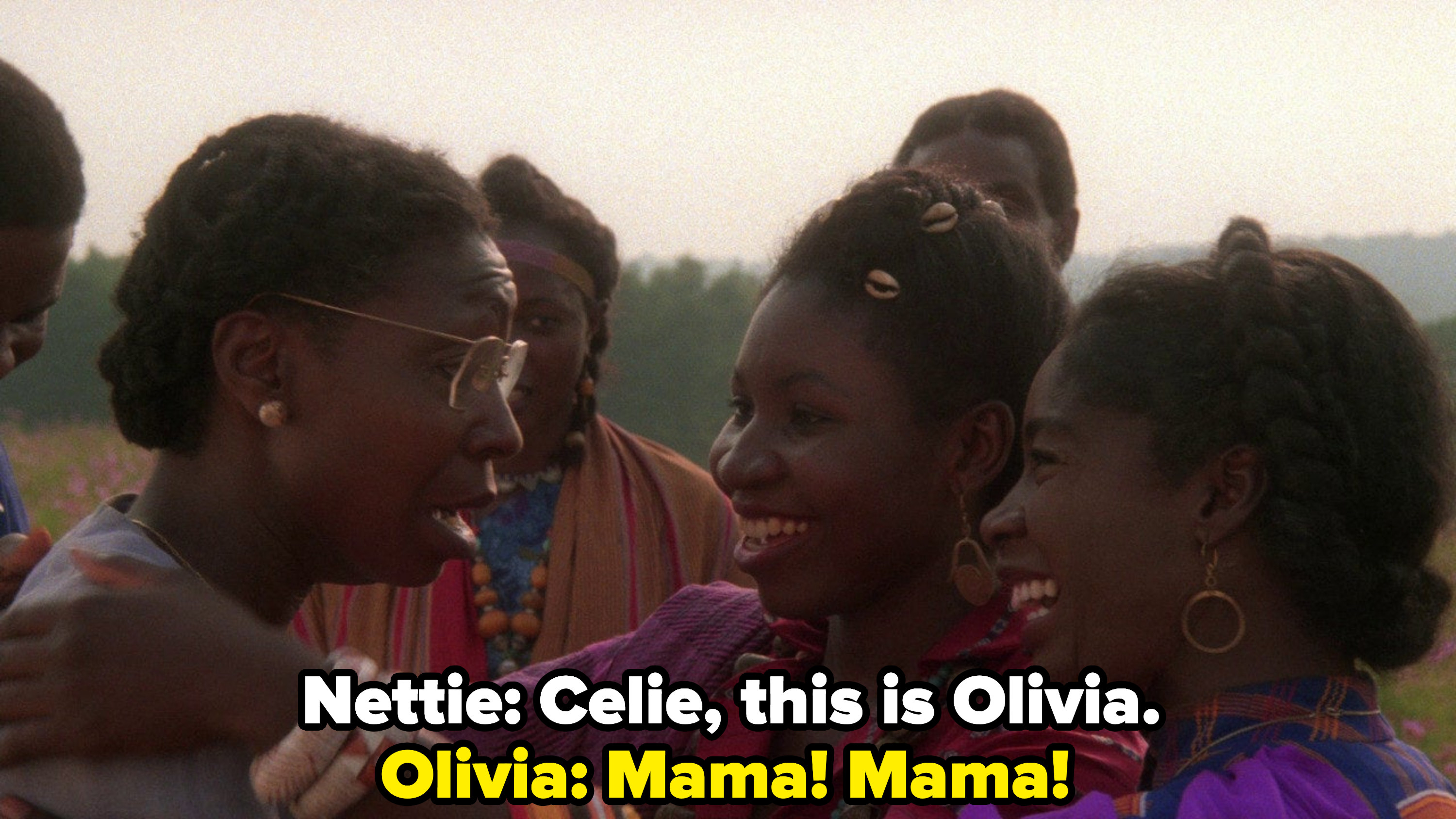 Celie is in complete shock to see her children and her sister, Nettie, after many years of not seeing each other