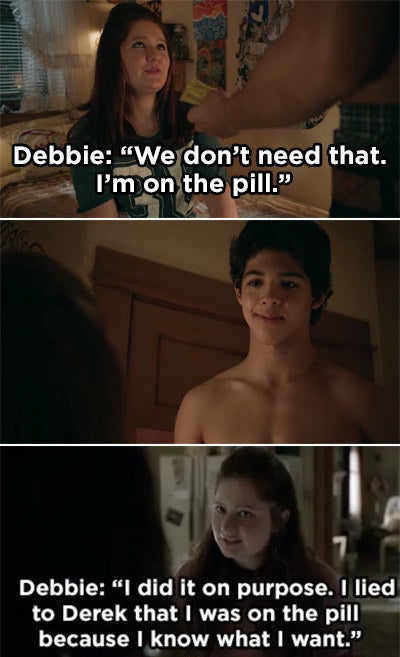 Debbie admitting that she lied to Derek about being on the pill because she wanted to get pregnant