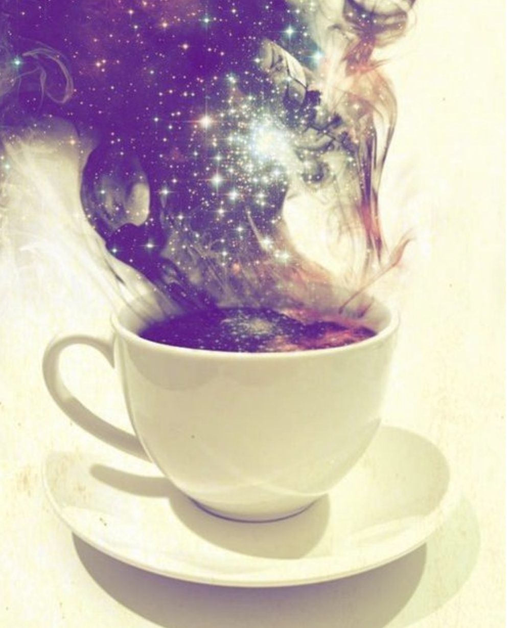 Glitter rising from a cup of coffee&#x27;s steam