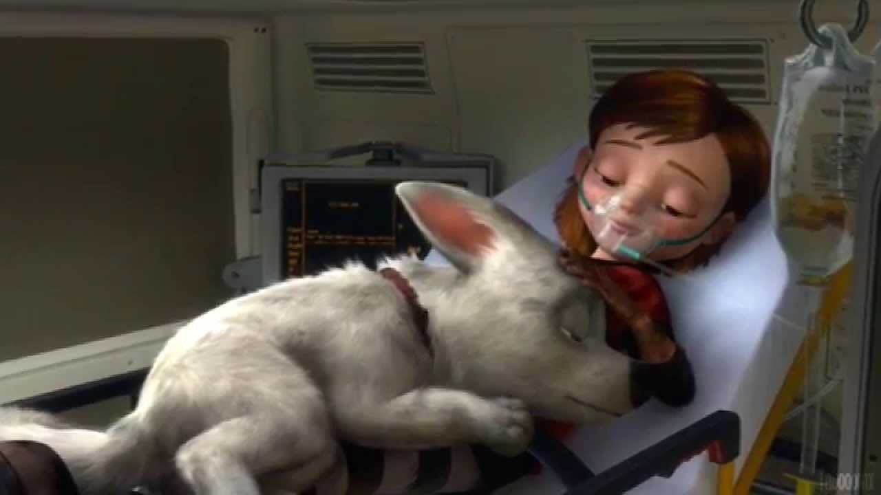 Bolt and Penny in the hospital after the fire