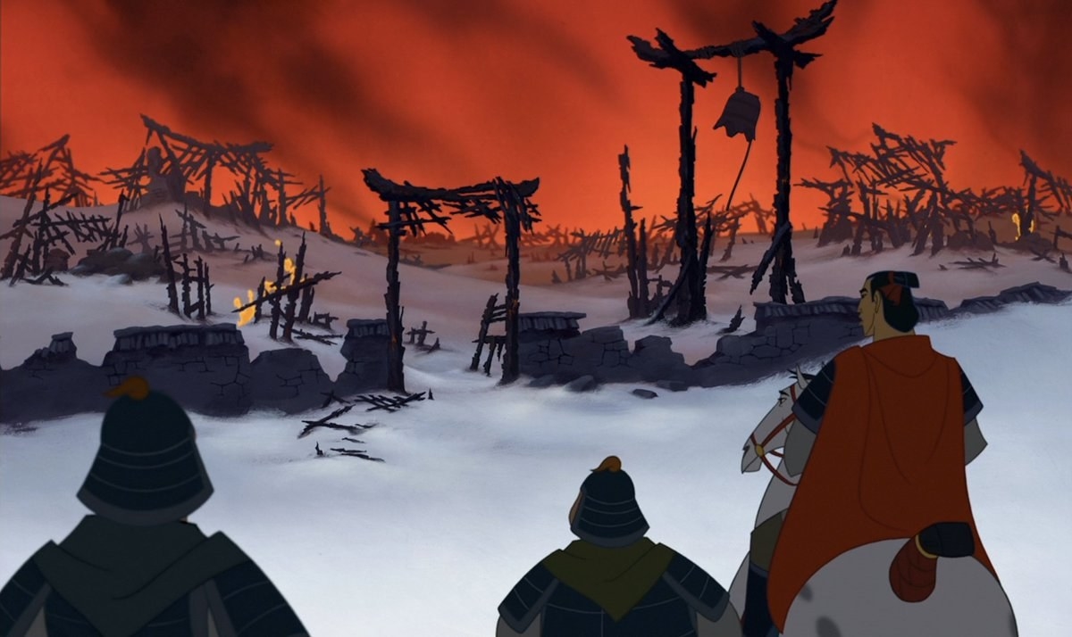 Li Shang looking at a burned village in &quot;Mulan&quot;