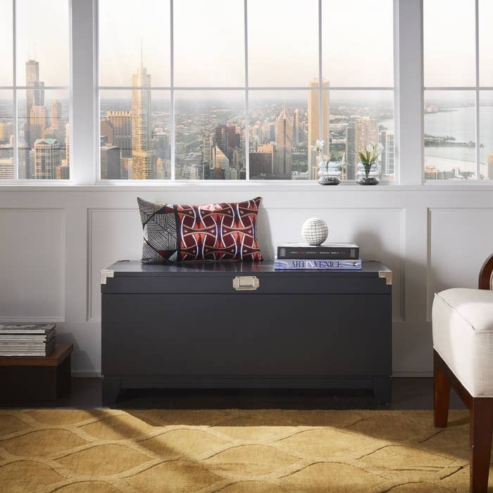 the black storage bench