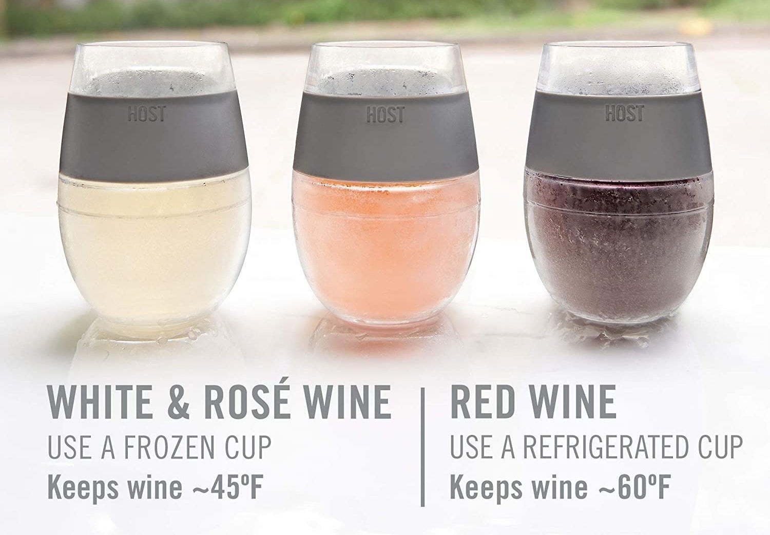 Three frosty wine glasses