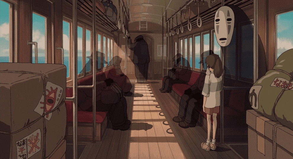 Chihiro and No-Face on the train