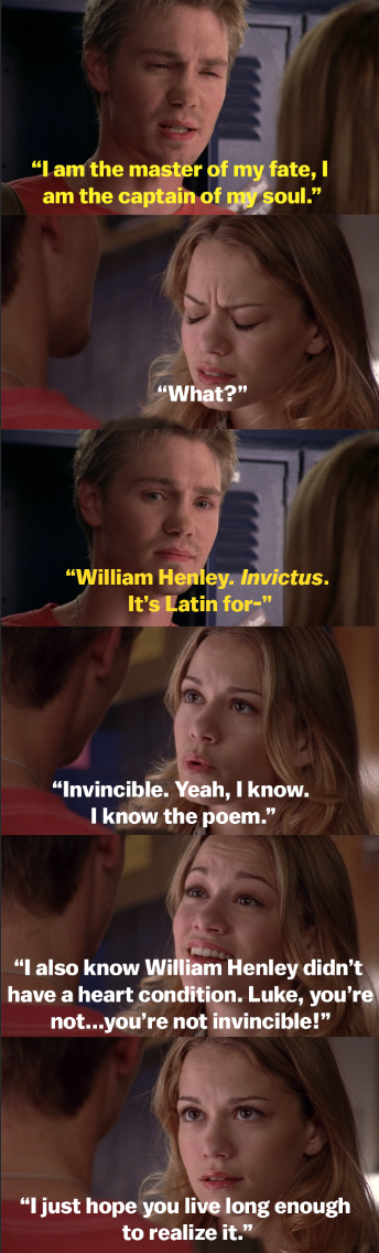 Lucas quotes a poem called &quot;Invincible&quot; saying he&#x27;s the master of his fate, but Haley points out that the writer of that poem is not like Lucas because he didn&#x27;t have a potentially fatal heart condition