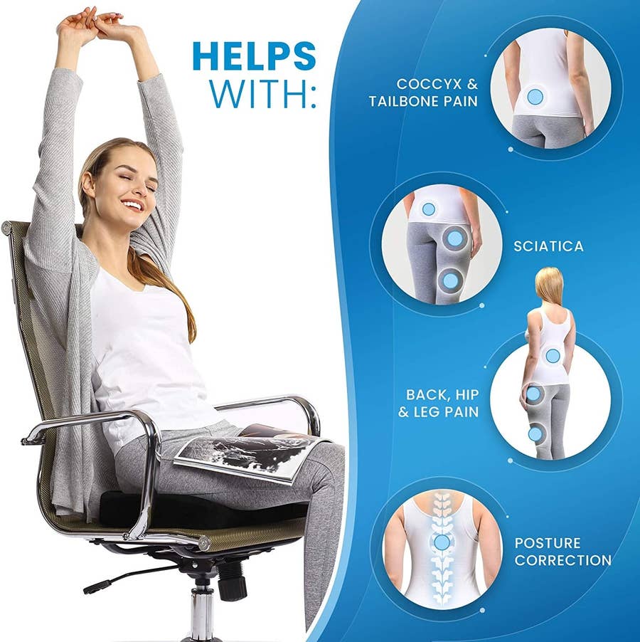 Temperature Stable Heat Responsive Memory Foam Seat Cushion with Orthopedic Design to Relieve Coccyx, Sciatica and Tailbone Pain from Prolonged