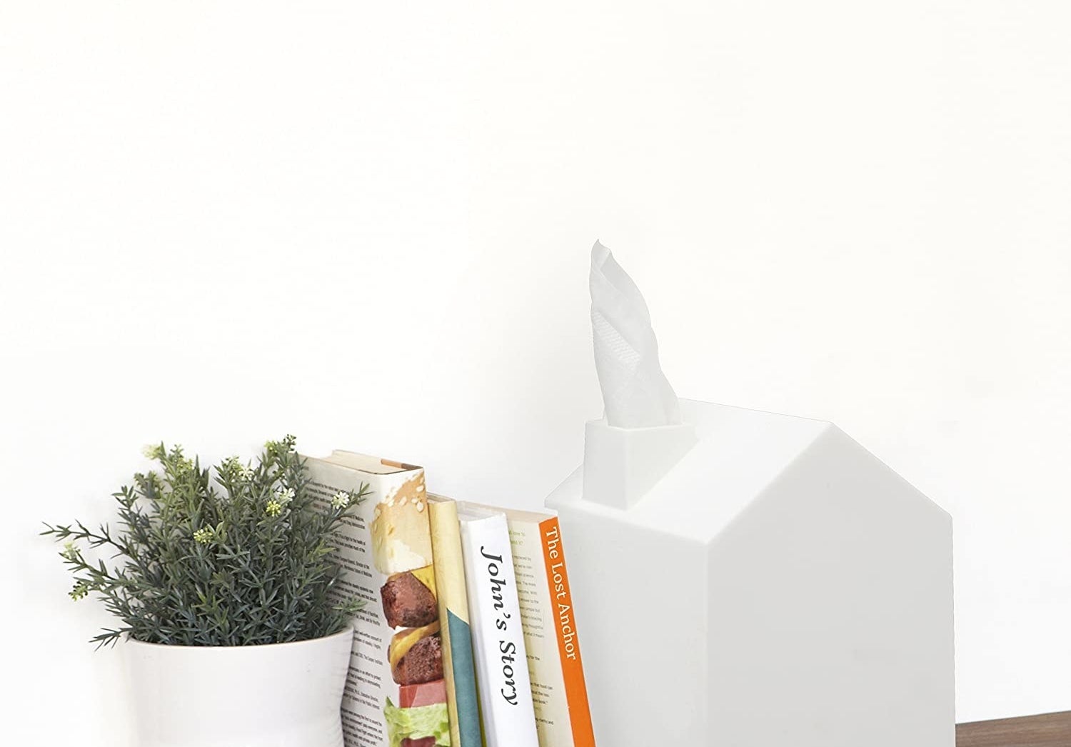 the white house-shaped tissue box 