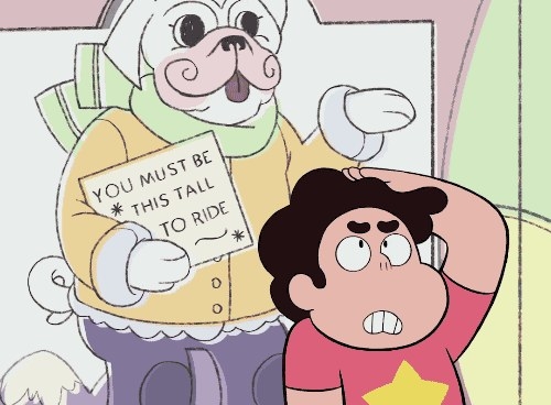 Steven from Steven Universe being too short to ride a ride