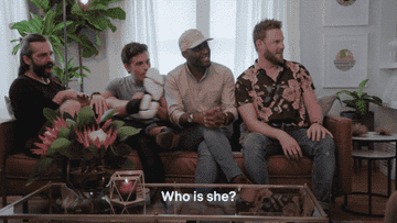 gif of Antoni in &quot;Queer Eye&quot; saying &quot;who is she?&quot; 