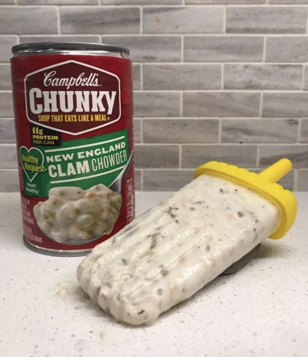 A photo of clam chowder popscicle.