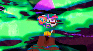 Dr. Facilier singing surrounded by psychedelic colors