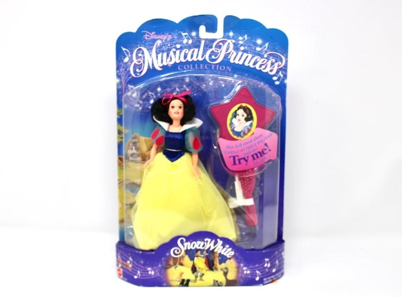 A Snow White doll from Disney&#x27;s Musical Princess doll line in a blue box